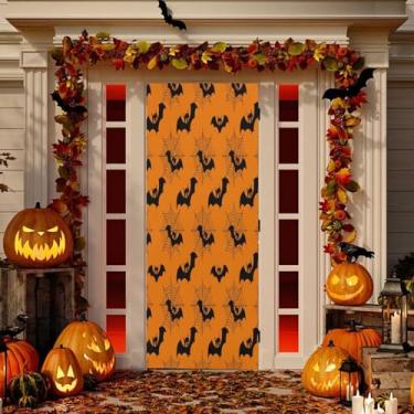 Imagem de Wassud Decoração de capa de porta de morcegos voadores de Halloween faixa interna externa decoração de casa de varanda grande decoração de porta da frente 96 x 98 polegadas