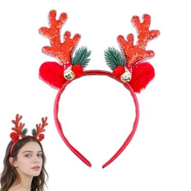 Imagem de 1 tiara vermelha de Natal, chifres de alce com glitter, acessórios de festa de Natal, presente para mulheres e meninas