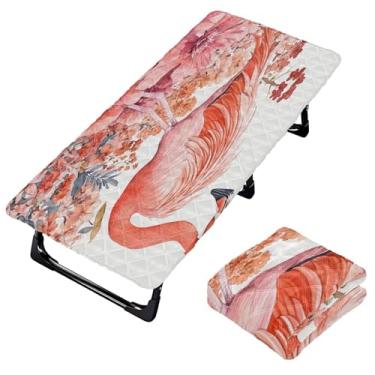 Imagem de Burbuja Lençol de cama de flamingo em pé sobre flores para crianças, tapete de cochilo acolchoado portátil com faixa elástica para meninas e meninos, lavável na máquina, 63,5 x 127 cm