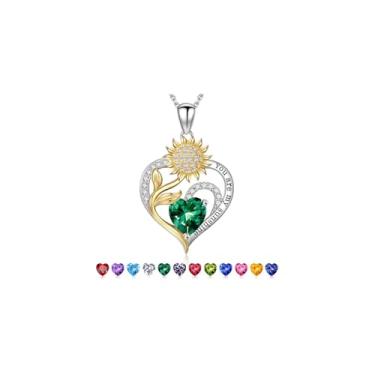 Imagem de Iefil Presentes de Dia das Mães - Presentes de girassol para mulheres, colar de girassol, colar de pedra do mês de nascimento para mulheres, presente de aniversário para mãe, You Are My Sunshine, joia
