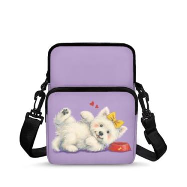 Imagem de CLOHOMIN Bolsa mensageiro pequena para mulheres e homens, bolsa para celular, carteira, bolsas pequenas da moda, pochete bolsa mensageiro, Cachorro fofo roxo