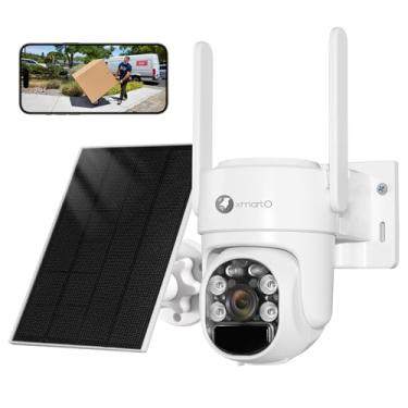 Imagem de xmartO Câmera de segurança solar sem fio QHD para uso externo/interno, WiFi 6 de banda dupla 5G, zoom panorâmico, bateria solar de longa duração, câmera doméstica