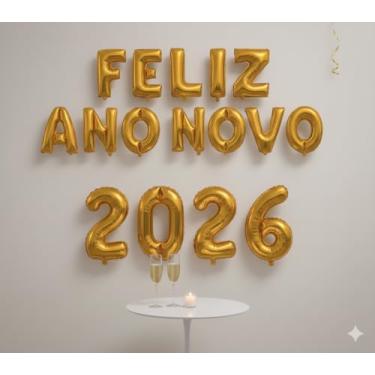 Imagem de Balão Metalizado De Decoração Feliz Ano Novo 2026 Prata e Dourado 40Cm (Gold)