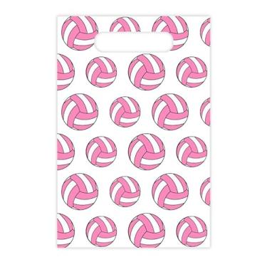 Imagem de Whaline 50 peças de sacos de lembrancinha de festa de vôlei com alças branco rosa bola esportiva doces saco de guloseimas para conscientização do câncer de mama aniversário chá de bebê