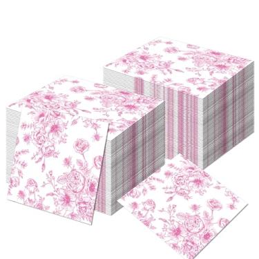 Imagem de Pacote com 120 guardanapos de papel floral vintage rosa rosa branca flores descartáveis guardanapos de jantar chinoiserie guardanapos de bebida coquetel para casamento suprimentos de chá de panela