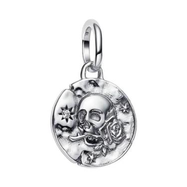 Imagem de Pingente Retro De Coração Com Lua E Caveira Prateada Para Mulheres, Pu