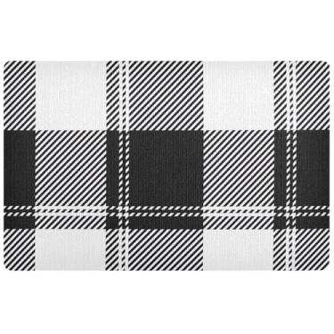 Imagem de TSENQUE Tapete de porta de Halloween xadrez preto e branco grande tapete de boas-vindas lavável tapete de entrada interno para casa tapete de varanda impermeável 81,3 cm x 50,8 cm