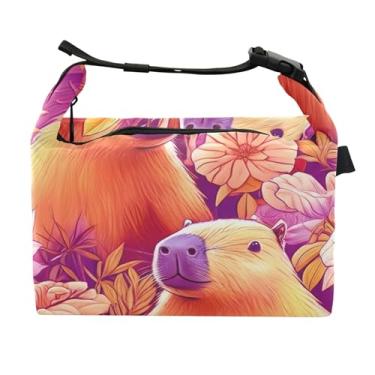 Imagem de TSENQUE Lancheira floral de capivaras de desenho personalizado para mulheres rosa linda lancheira para trabalho bolsa térmica térmica para adultos