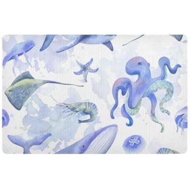 Imagem de TSENQUE Capacho personalizado aquarela tubarão-baleia água-viva bonito decoração de porta da frente tapetes de entrada laváveis para dentro de casa tapete de porta da frente outono 81,3 cm x 50,8 cm