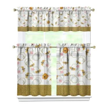 Imagem de Tapesb Conjunto de 3 peças de cortina de cozinha de abelha engraçado cortinas de janela pequenas sobre a pia essenciais para decoração de cozinha, quarto, lavanderia, 69,8 x 91,4 cm