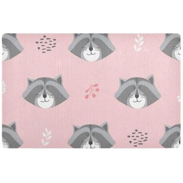 Imagem de TSENQUE Capacho personalizado de desenho animado de guaxinim rosa engraçado à prova d'água tapete absorvente lamacento grande lavável antiderrapante tapetes para ambientes internos 81 x 50 cm