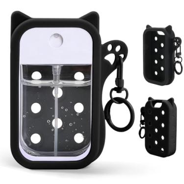 Imagem de COMFYTOUCH Capa de silicone para garrafas de desinfetante de mãos Touchland (30 ml) - Suporte protetor de design de gato com chaveiro portátil, 1 peça (costas)