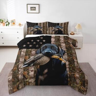 Imagem de jejeloiu Jogo de cama casal caçador de patos com estampa de camuflagem para quarto de crianças, meninos, meninas, pato, preto, marrom, microfibra, ultramacia e respirável