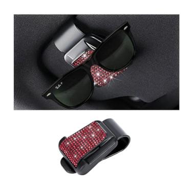 Imagem de FALVFUN Porta-óculos de sol Bling Car Sun Visor, suporte de gancho de óculos de cristal de strass, organizador de cartão de bilhete de diamante brilhante para mulheres e meninas, universal para