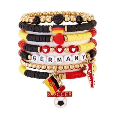 Imagem de Pulseiras esportivas femininas inspiradas na Alemanha para fãs de futebol pulseiras elásticas empilháveis com contas para dia de jogo, pulseiras de argila da amizade, presentes de mãe de futebol