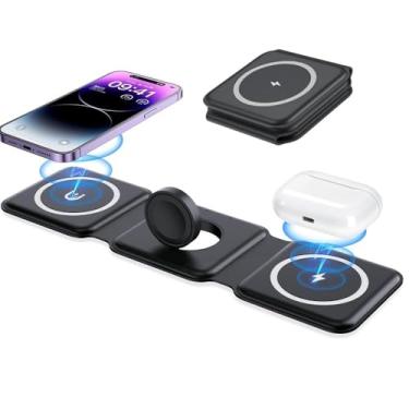 Imagem de ONECMN Suporte dobrável para carregador sem fio, 100w, 3 em 1, para iphone 15, 14, 13, 12pro max iwatch, estação doca de carregamento rápido sem fio(White with cable)