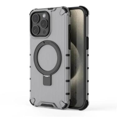 Imagem de HTVJFXCapa protetora transparente com suporte magnético ondulado em metal para iPhone 16 Pro Max (Preta)