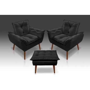 Imagem de Kit 2 Poltrona Opala + Puff Opala Suede Preto - CASA DA POLTRONA 