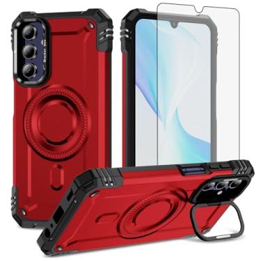 Imagem de Furiet Capa de telefone para Samsung Galaxy A15 5G/4G e protetor de tela de vidro temperado protetor de tela rígido de 2 camadas Defender carregamento sem fio Magsafe Kickstand à prova de choque macio