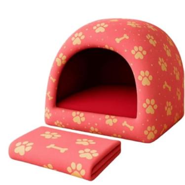 Imagem de Cama pra Cachorro e Gato Casinha Toca Iglu P a G + Almofada e Manta(Rosa + Manta,M)