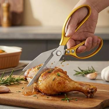 Imagem de Tesoura de cozinha, tesoura de cozinha de aço inoxidável, tesoura de carne prateada afiada segura para lava-louças, tesouras de aves pesadas, tesoura de cozinha japonesa para alimentos, presentes de