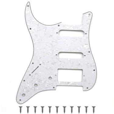 Imagem de Canhoto branco pérola 3 camadas 11 furos Strat Pickguard de guitarra elétrica HSS Pick Guard para Fender EUA/México Stratocaster/Strat Style peças de guitarra, com parafusos pickguard