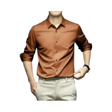 Imagem de Camisa Social Masculina 5XL Grande Branca Pura De Seda Gelada Sem Ferr