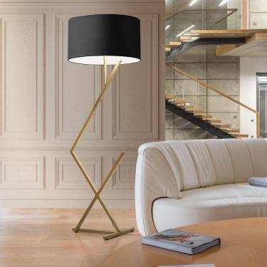 Imagem de Luminária Abajur De Chão Bali Cúpula Cilíndrica Pedestal Piso Cor:dourado/preto