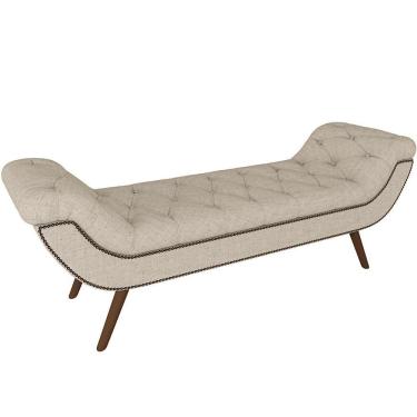 Imagem de Puff Recamier Decorativo Com Tachas 195 Cm Santorini P05 Linho Bege Claro - Lyam Decor