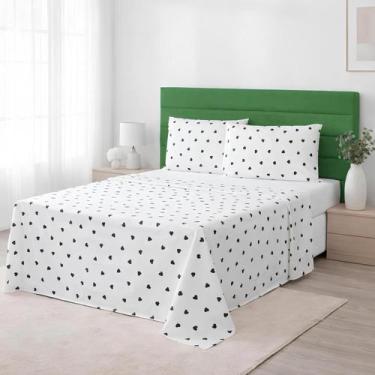 Imagem de Jg Lençol Queen 4 Peças 100% Algodão 180 Fios Corações 25Cm - MRR CONF