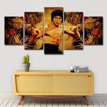 Imagem de Pôsteres de pintura de parede em tela 5 painéis Bruces Lees Anime - yi