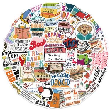 Imagem de Pacote de adesivos Reading Cartoon Book Quote 100 unidades à prova d'á