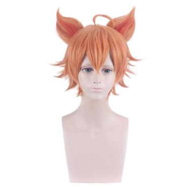 Imagem de Peruca Cosplay Laranja Curta de 30 cm com Orelhas Sintética Resistente