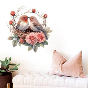 Imagem de Adesivos de parede Bird and Rose Cute Love Birds Nesting - yiweisai