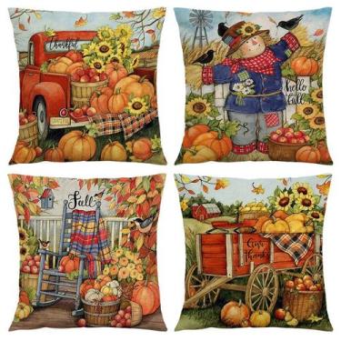 Imagem de Conjunto de 4 capas de travesseiro Fall Harvest de linho 45x45cm - yiw