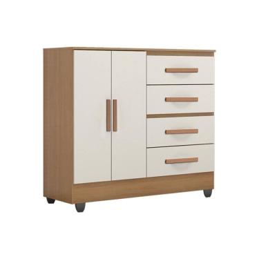 Imagem de Cômoda Lite 4 Gavetas E 2 Portas Nature Off White - Móveis Leão