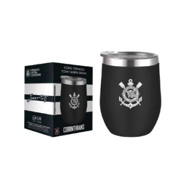 Imagem de Copo térmico do corinthians 360 ml preto com tampa aço inox - Allmix, 