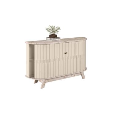 Imagem de Buffet Monza 136cm 4 Portas 2 Gavetas Internas e 2 Prateleiras Calacata e Off White Liberty Móveis