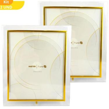 Imagem de Kit 2 Porta Retrato 20x25 Dourado Prateado Moldura Grande - Rio Master