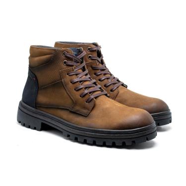 Imagem de Coturno Adventure Bota Couro Masculino Tratorado Colarinho Espumado Amarração Casual Conforto-Masculino