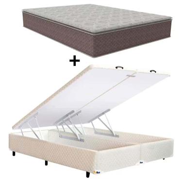 Imagem de Cama Box Baú Queen Berlim com Colchão Molas Ensacadas Branco Bege Umaflex Colchões