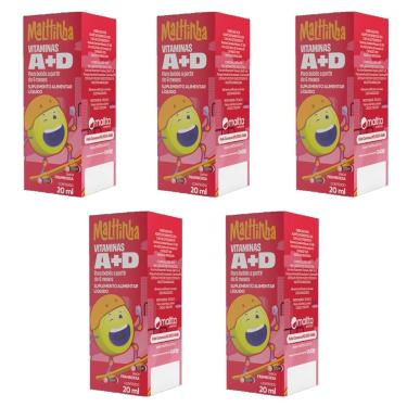 Imagem de Kit 5 Vitaminas A+D gotas 5x20ml Sabor Framboesa Malttinha Maltta-Unissex