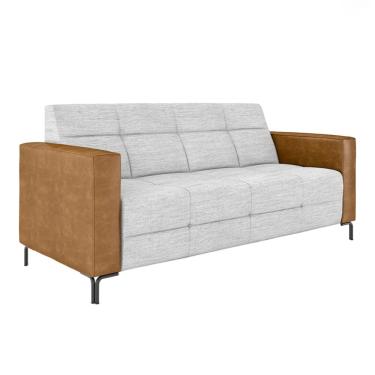 Imagem de Sofá Living Decorativo Houston 2 Lugares 200cm Pés em Metal Linho/PU Cinza/ Caramelo G33 - Gran Belo