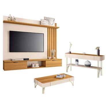 Imagem de Painel Suspenso Lets Cinamomo Off White com Mesa de Centro Cadenza e Aparador Vivant Off White Cinamomo - HB Móveis