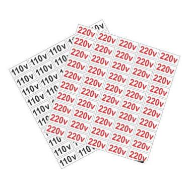 Imagem de 100 Etiquetas Adesivas Voltagem Tomada 220v e 110v Identificação de To