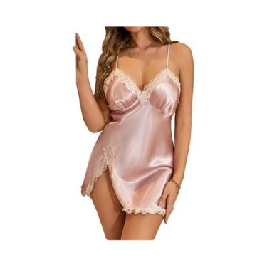 Imagem de Camisola Feminina Com Decote Em V E Painel De Renda, Várias Cores, Rea