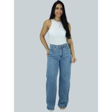 Imagem de Calça Wide Leg Feminina Jeans Cintura Alta Perna Larga Confortável Pantalona Premium-Fe...