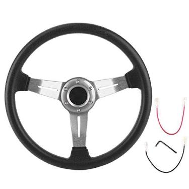 Imagem de Roda de direção Gorgeri de 14 polegadas, volante universal de carro volante de couro PU com botão de buzina (prata)