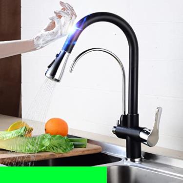 Imagem de Filtro de toque dourado Torneira de cozinha Quente Frio Puxe para fora Torneira misturadora de pia de cozinha Purificador de água potável Sensor Torneiras de mistura de cozinha, 9, toque, cromo preto
