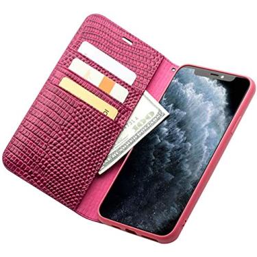 Imagem de HAODEE Capa de telefone carteira de couro, rosa vermelho crocodilo padrão com tudo incluído capa à prova de choque para Apple iPhone 12 Mini (2020) 5,4 polegadas, com 3 slots para cartões (cor: rosa vermelho)